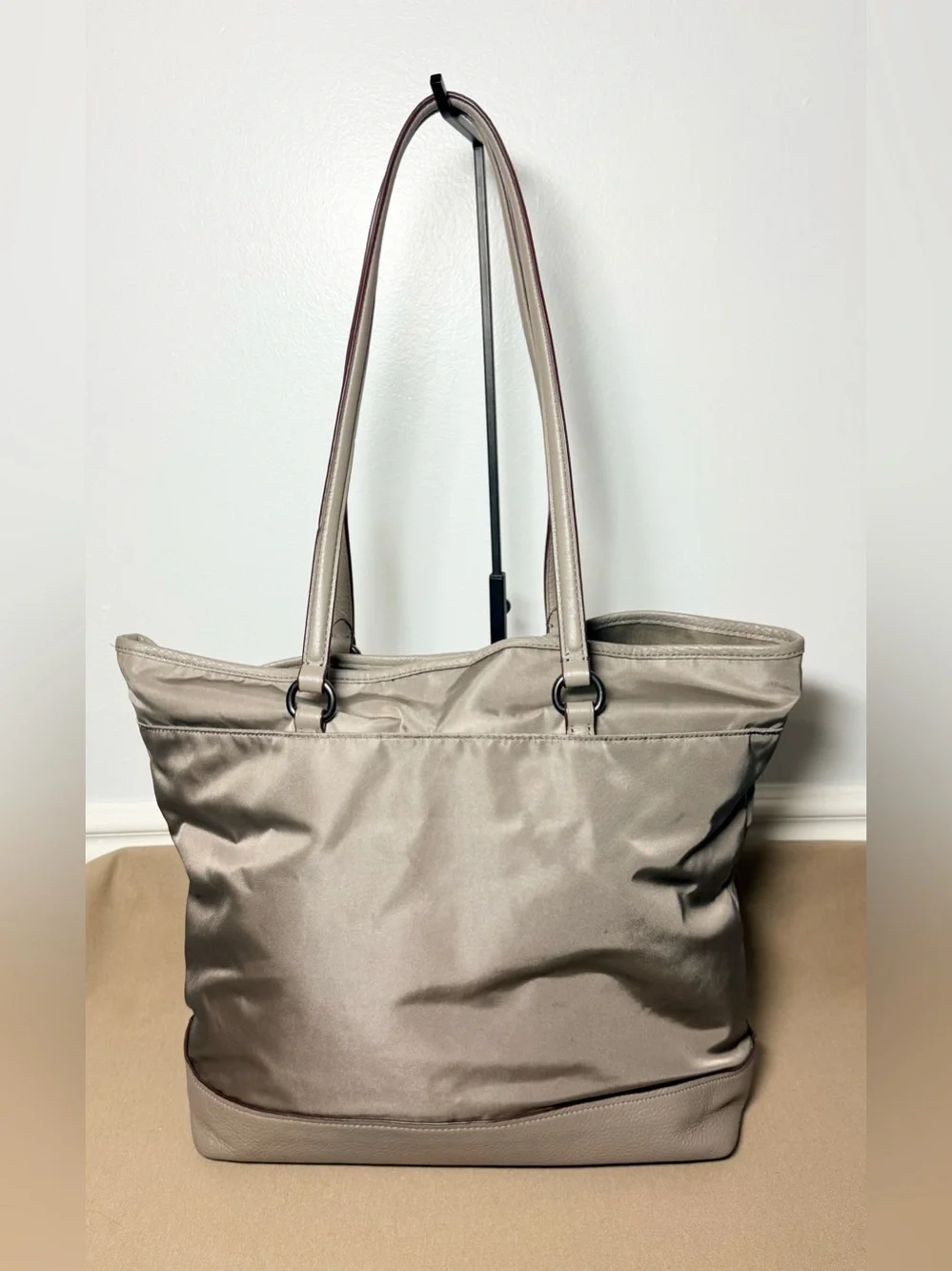Coach Taupe Nylon & Leather Turnlock Carryall Large Tote Bag F57903